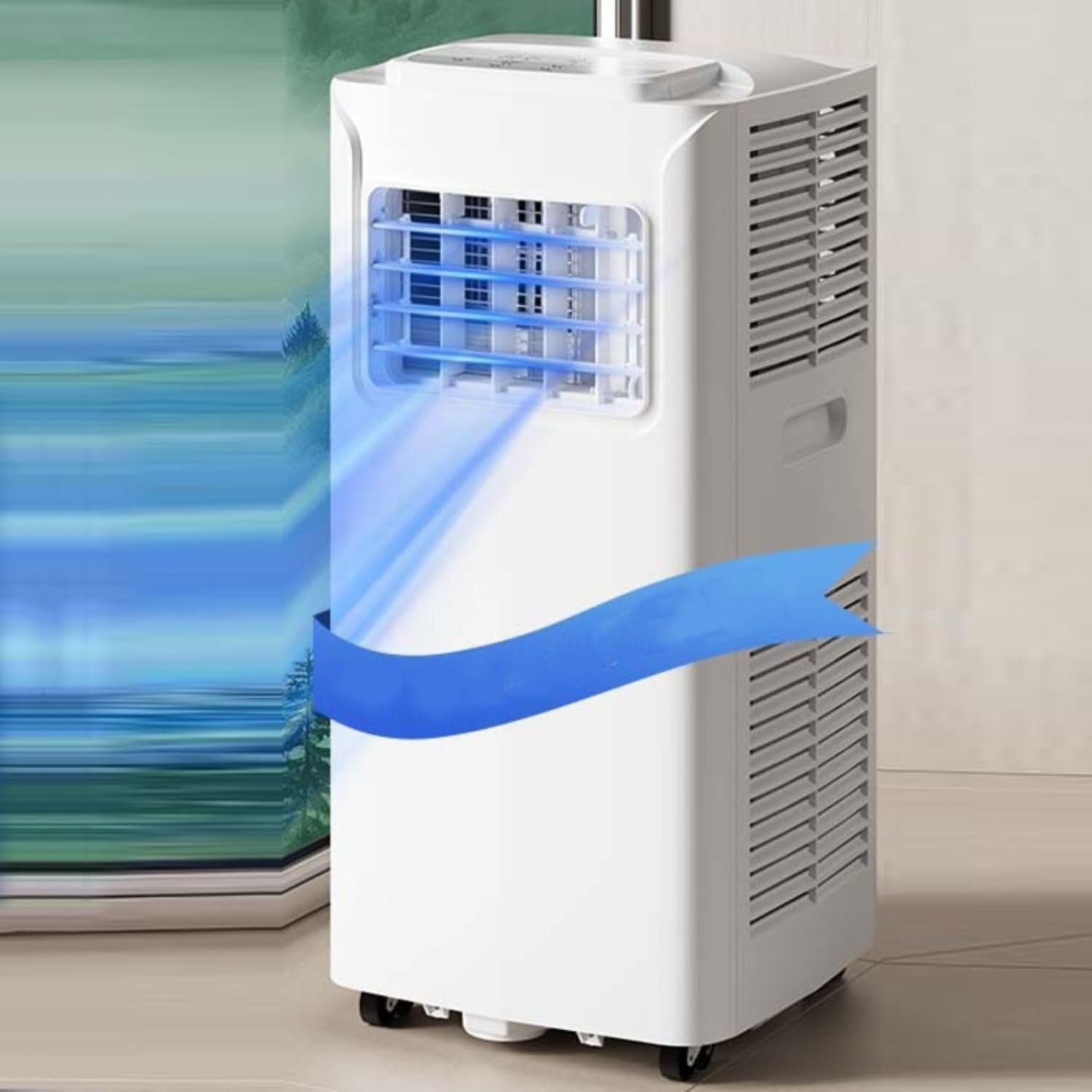 Condizionatore d'Aria Portatile, Raffreddamento efficiente e deumidificatore, Funzionamento Silenzioso, Display Digitale, Kit Finestra, Timer 24 Ore, Copre Fino, Style 2, Remote Control Model