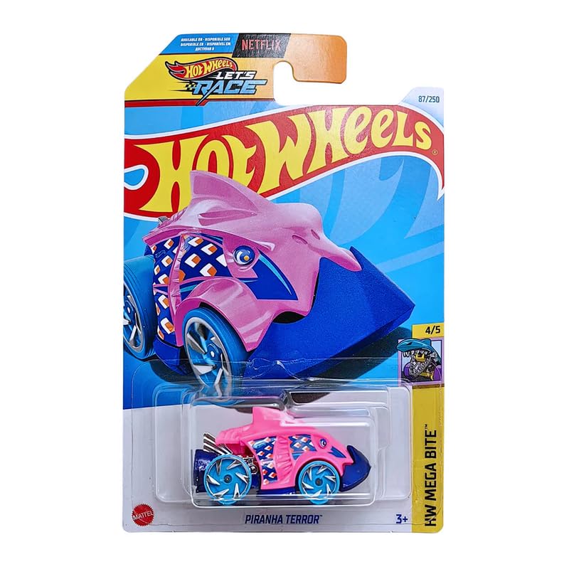 Image of Hot Wheels Let's Race Netlix Piranha Terror HW Mega Bite for Ages 3 and Up (Pink)