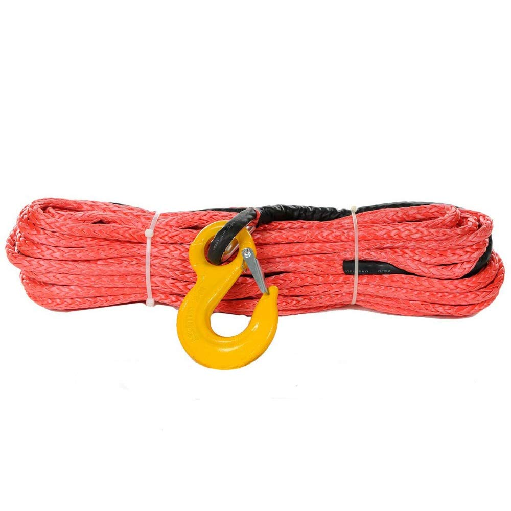 Winch Rope, 14mm X 40meters Grey Synthetic Winch Rope with Hook for 4x4/ATV/UTV/SUV/offroad Recovery(Rosso)