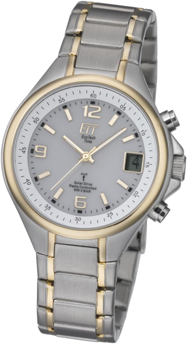 Roestvrij Stalen Horloge Blauw ETT Eco Tech Time ELS-11589-32M Gobi Funk Damen 34mm 10ATM Damenuhr Günstig Einkaufen ETT Horloge Zonne-energie Funk