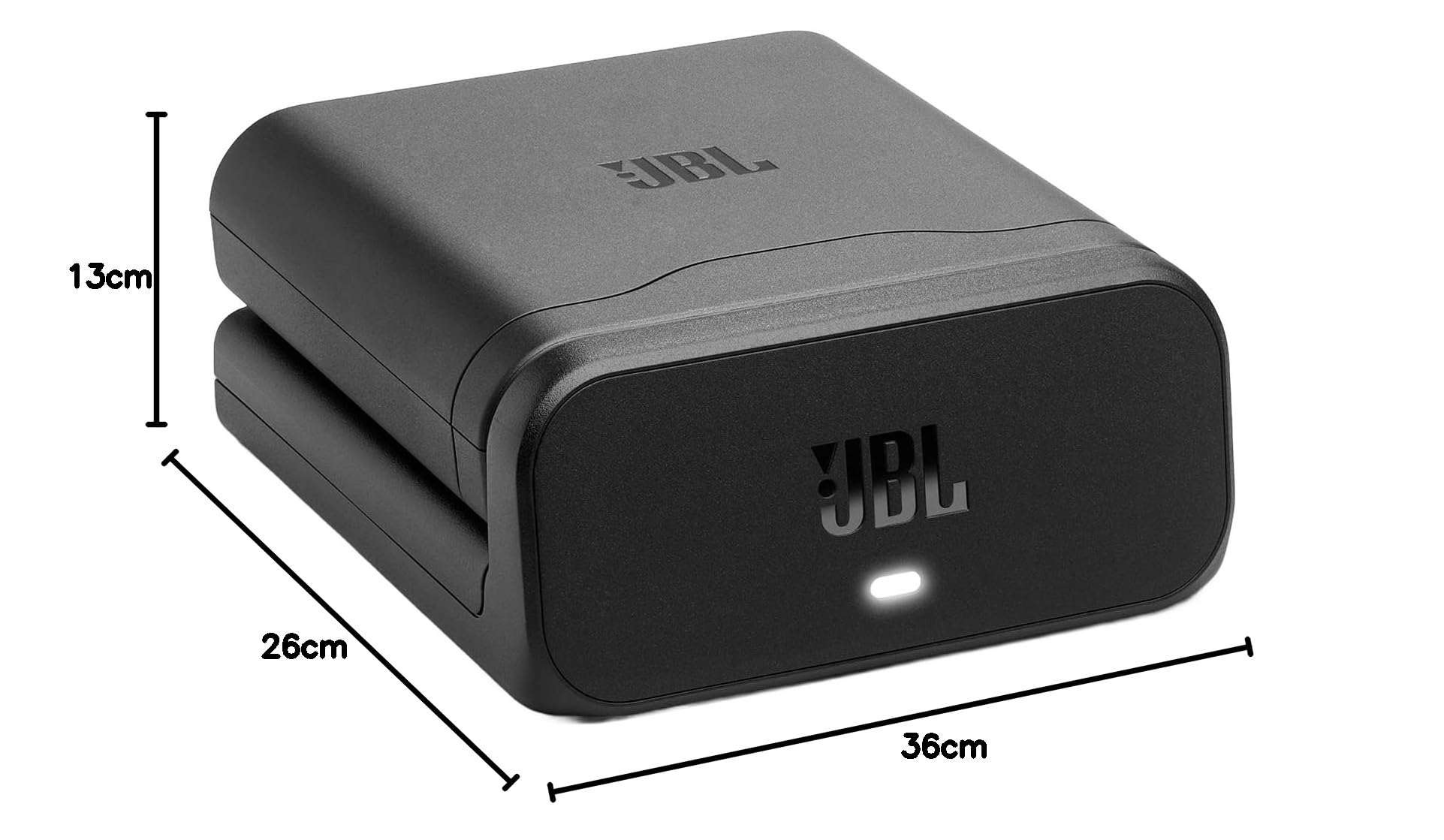 JBL Bateria 400 z etui ładującym wyłącza się w ciągu kilku sekund, dzięki czemu głośnik JBL PartyBox może utrzymać imprezę dwa razy dłużej