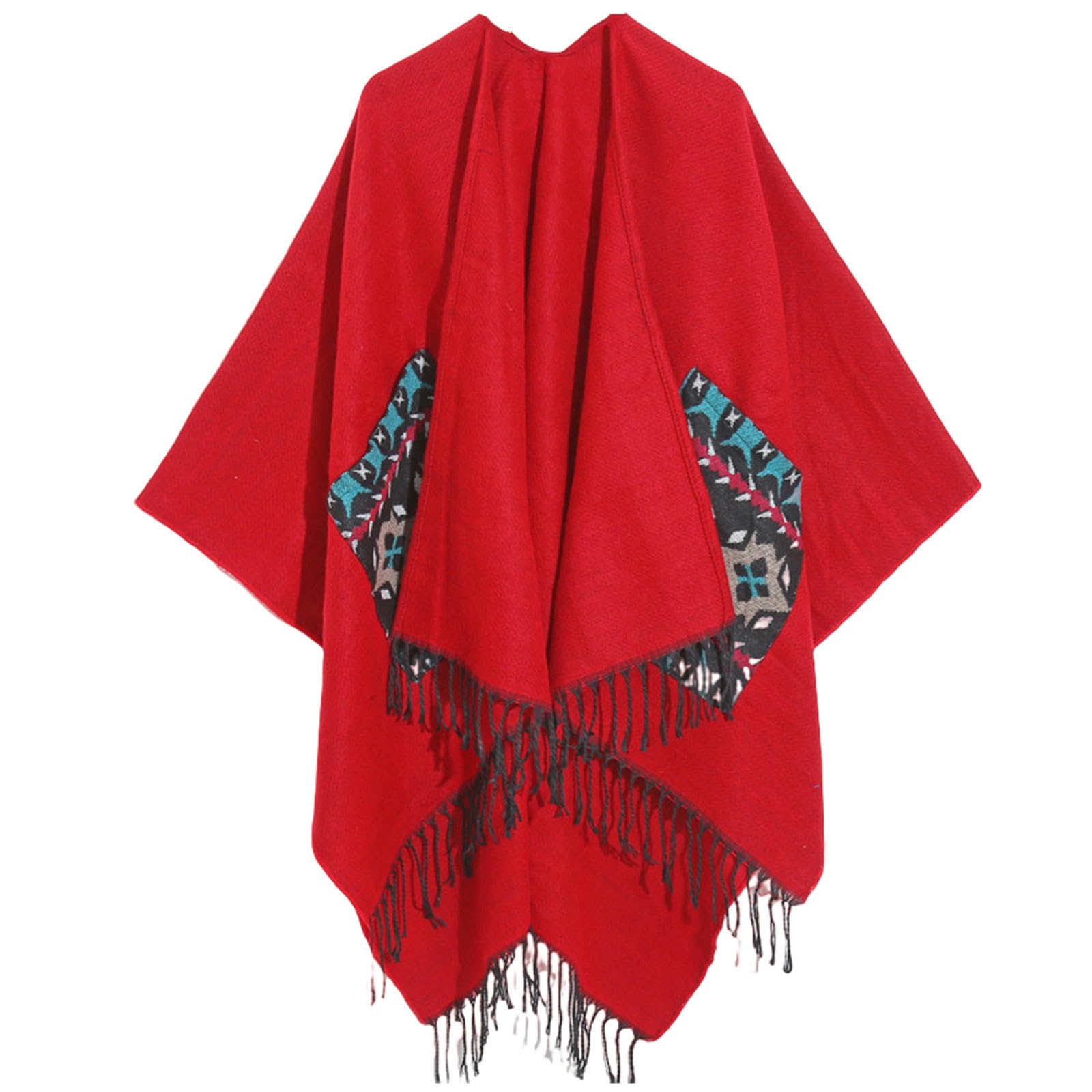Sciarpa Donna Sciarpa in Cashmere Imitazione con Grandi Fessure per Uomini E Donne Scialle Sciarpa Autunno E Tasca Invernale Cape Shawl-rosso-130 * 150 Cm
