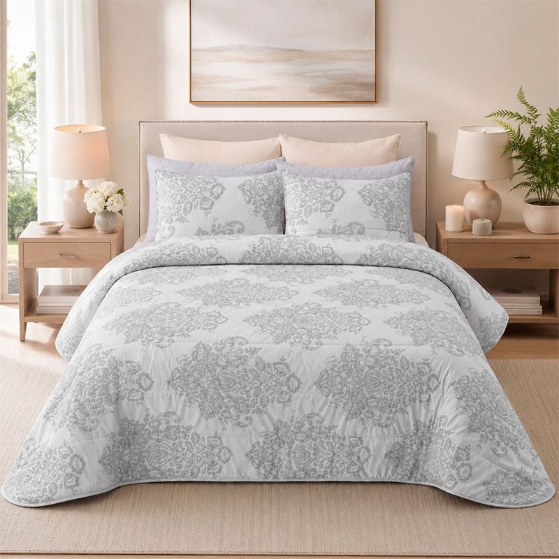 Rufino Díaz Colcha Prelavada Jacquard Enoque + Funda de Cojín (Gris - 135 cm) - para una sensación acogedora y de Confort - Tejido Suave, Agradable y Resistente