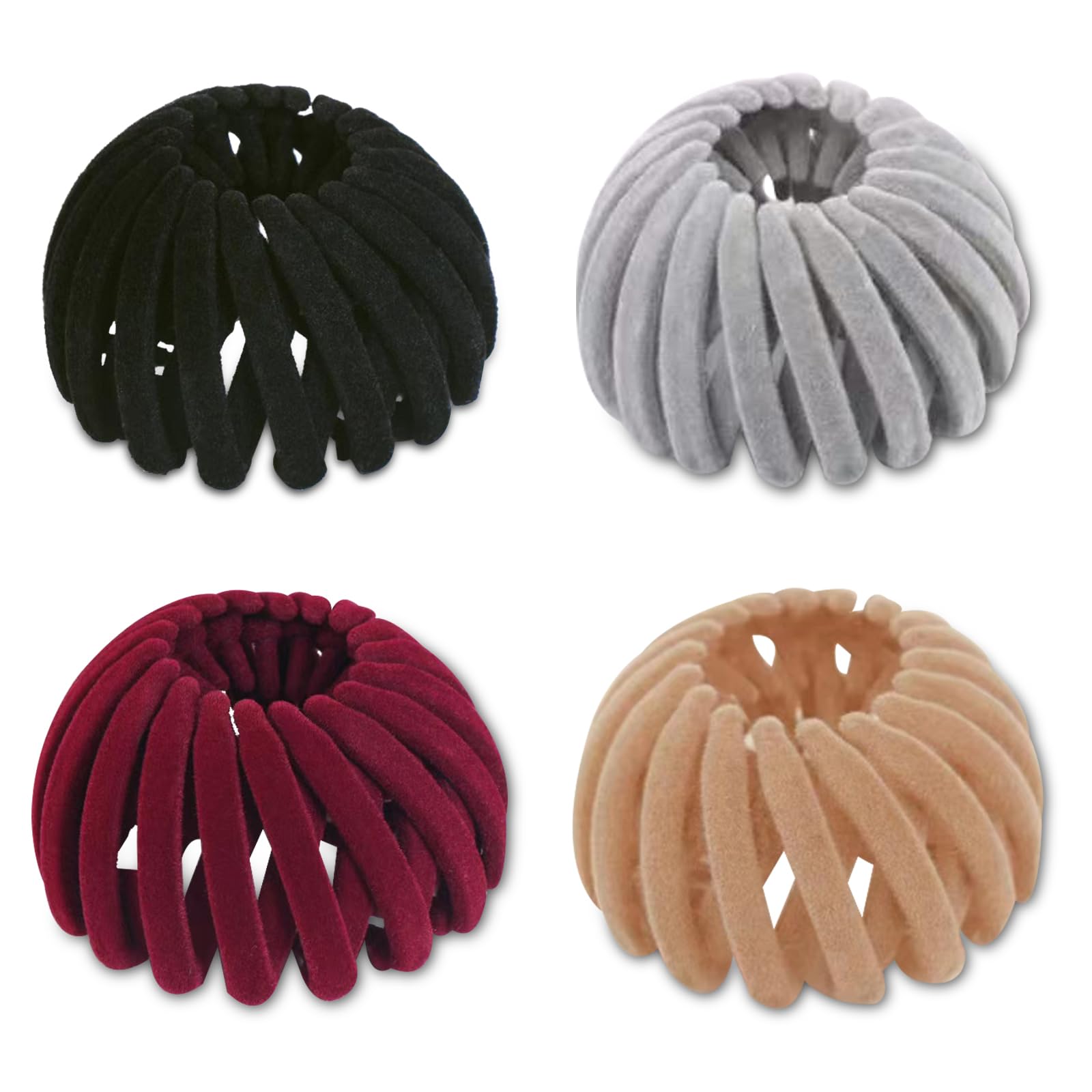 Bailinks 4 Pcs Hair Bun Tool Set, Expandable Geometric Hair Loops and Ponytail Holder Clips