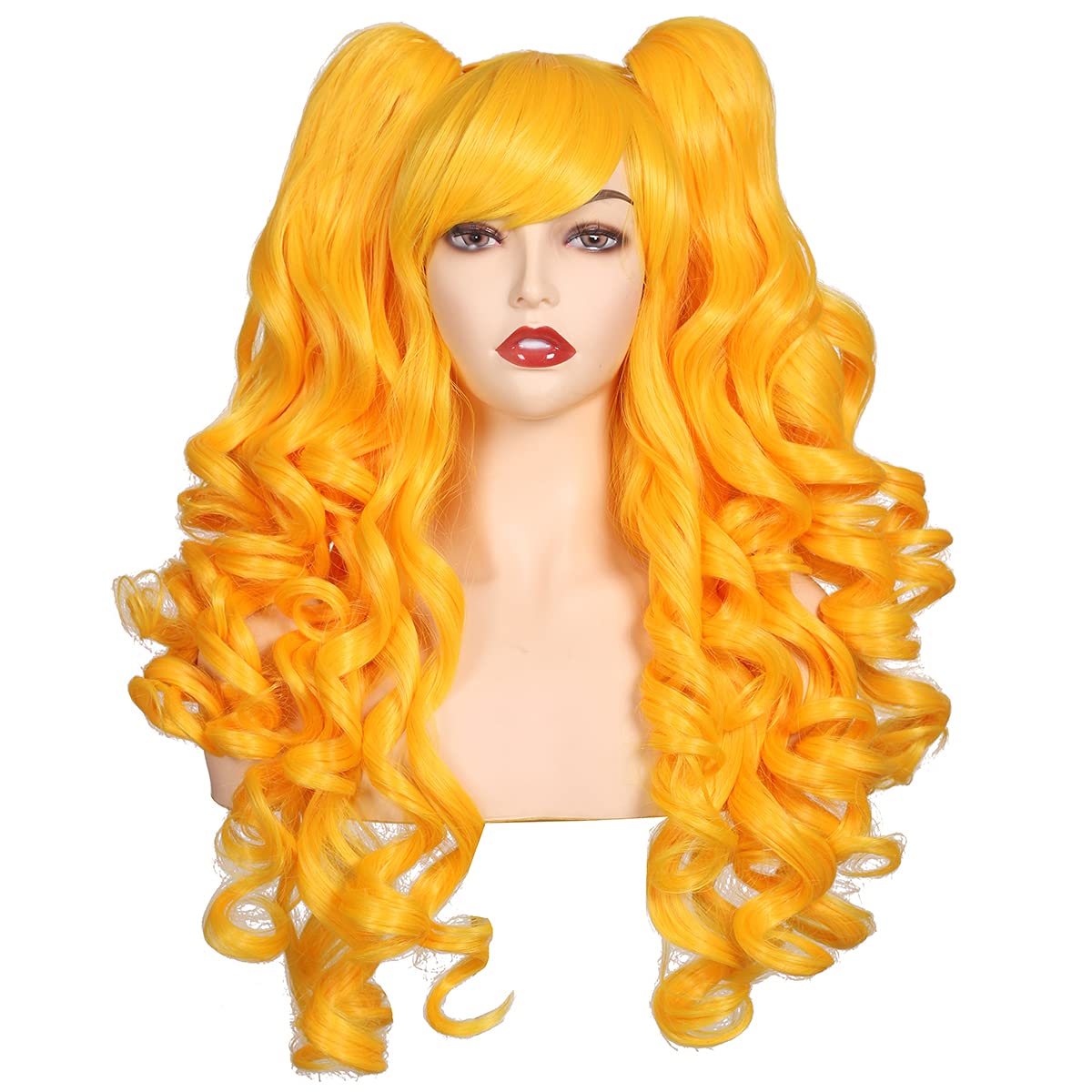 Long Curly Cosplay Wig with 2 Ponytails (Yellow) for sale