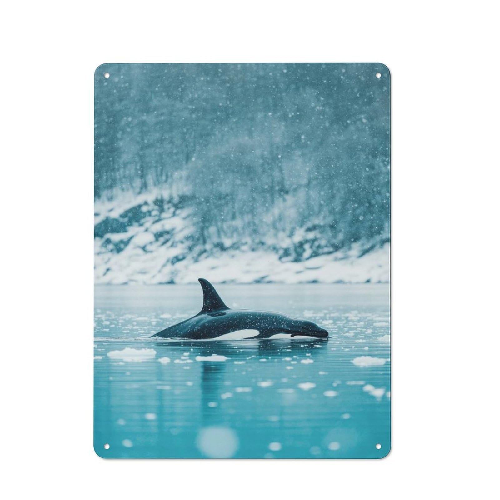 Junmoney Orca In Snowy Waters Tin Wall Plaque 40X30cm With For Guest Room Or Hallway, For Hallway Wall Decor Fans
