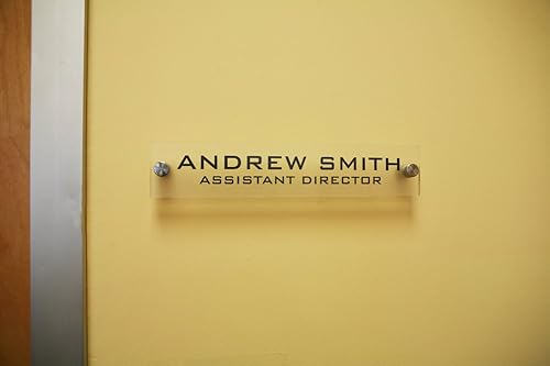 Miniatura 6 de Letrero personalizado de placa de nombre de pared de oficina. Patas modernas de acero inoxidable (plata escarchada)