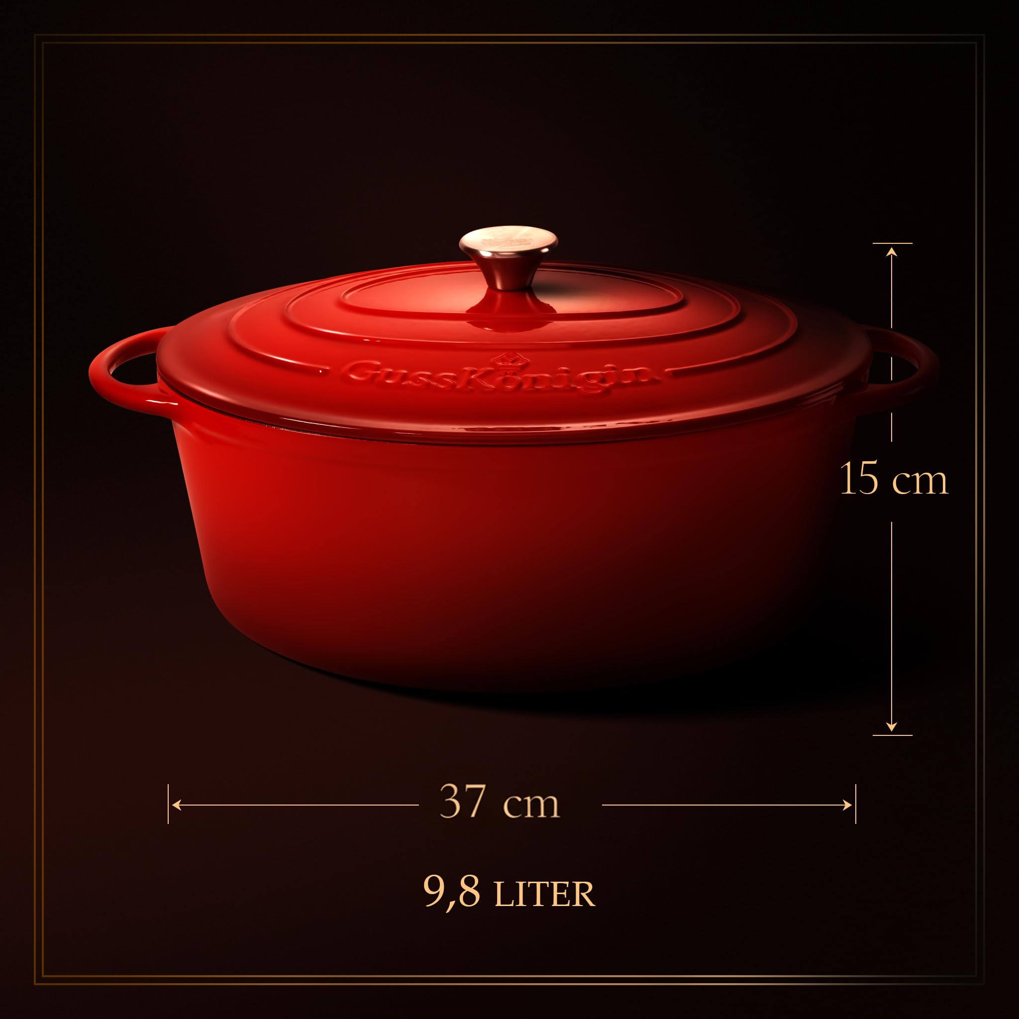 Bräter Gusseisen 37cm (XXL)– Gusseisen-Topf & Schmortopf mit Deckel/Cocotte –Bräter & Schmortöpfe, Bräter mit Deckel backofengeeignet für Induktion & Ofen– inkl. Zubehör-30 jahr garantie