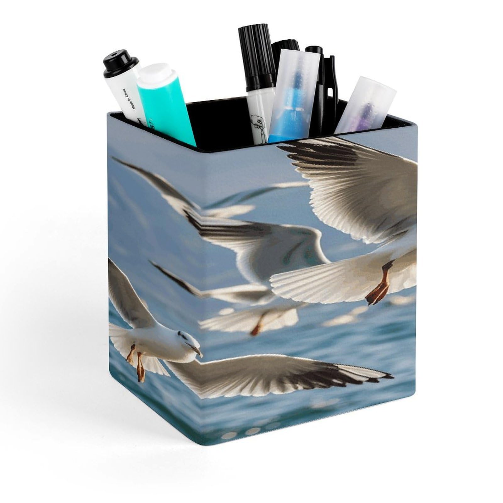 LZQPOEAS Seagulls in Flight Pen Holder Modern Design Desktop Stationery Organizer Simple&Modern Minimalist Makeup Organizer Multi-Functional Pencil Holder for Office Home