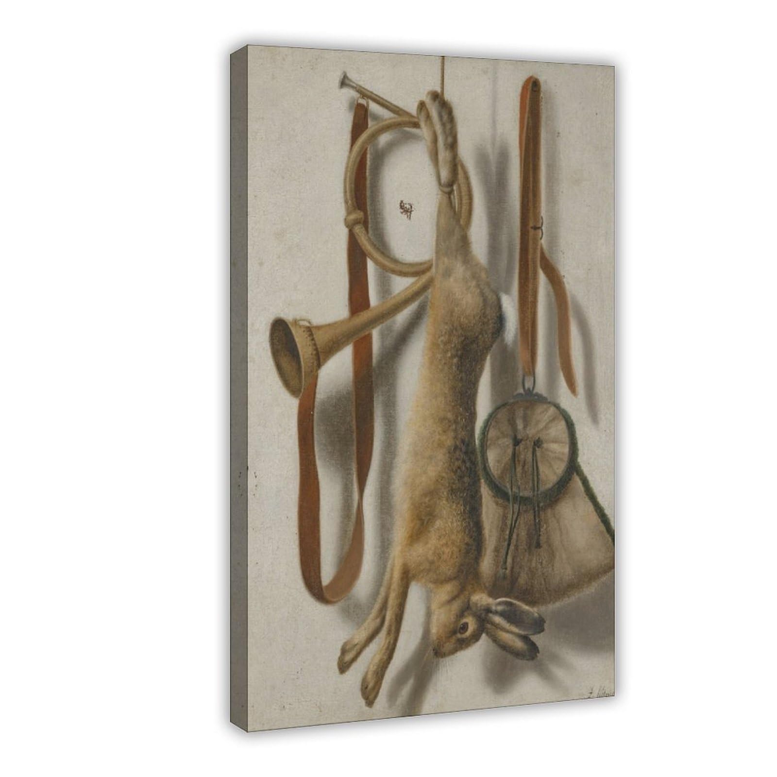 RTEYCE Trompe L’œil of A Hare, Hunting Horn And Hunting Satchel Canvas Poster for Office Decor Gift