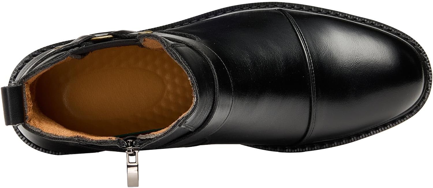 Men’s Harness Boots, Fashion Chelsea Ankle Boots Motorcycle Style Ankle Boot Strap & Metal, Side Zipper for Casual Formal