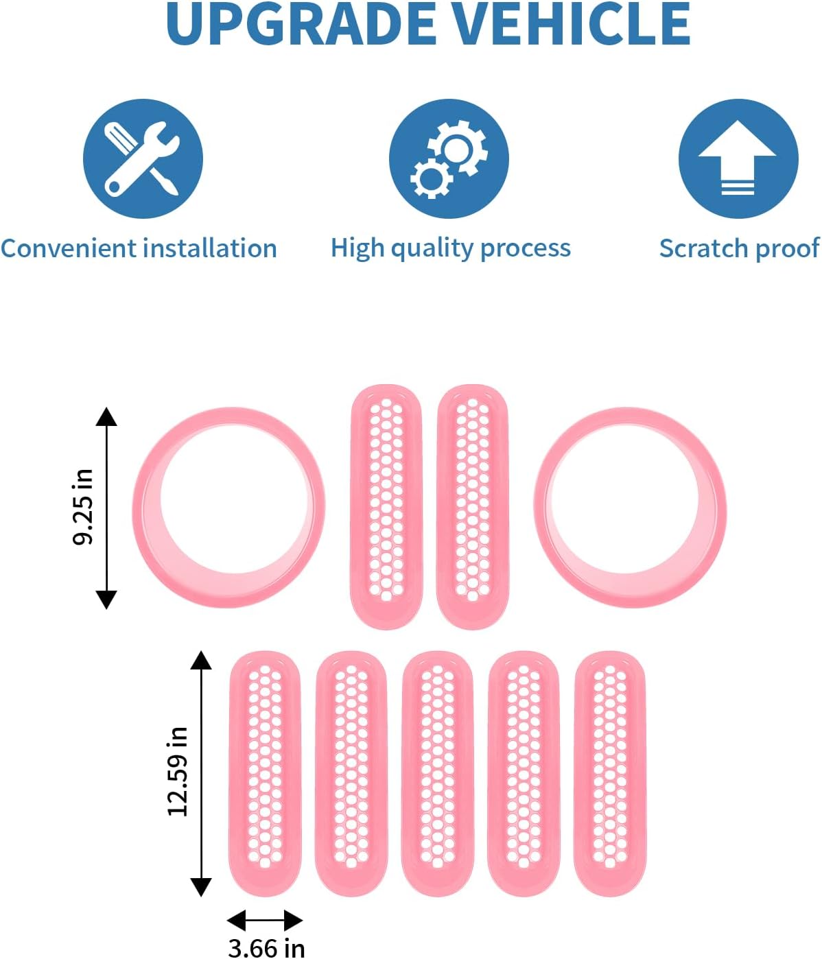 for Jeep JK Front Grille Inserts & Headlight Cover Trim Ring for Jeep Wrangler JK JKU 2007-2017 Pink Exterior Accessories 9pcs