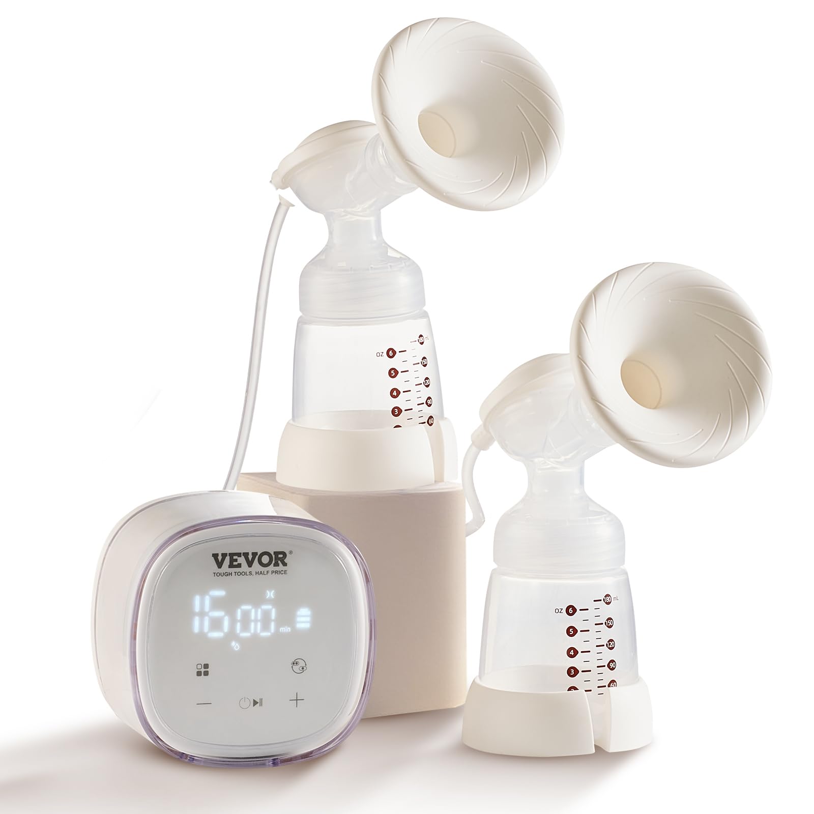 VEVOR Tiralatte Elettrico Doppio Portatile 4 Modalità 16 Livelli Aspirazione 300 mmHg con Flange Seno 24/​28 mm Rivestimenti per Flangia 18/​21 mm Schermo LED per Viaggio A Casa Allattamento al Seno
