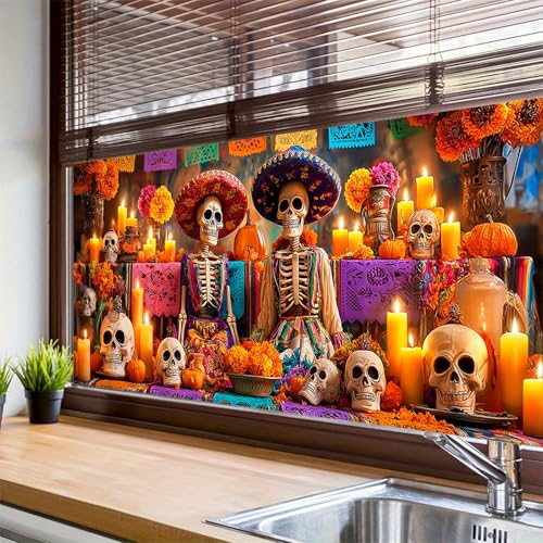 Vinilo Decorativo HOMETITUTE Día de Muertos 39.3 x 17.7 pulgadas miniatura 4