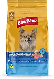 Ração Baw Waw para cães adultos Sênior pequenos e minis sabor Carne, Frango e Arroz - 10.1kg