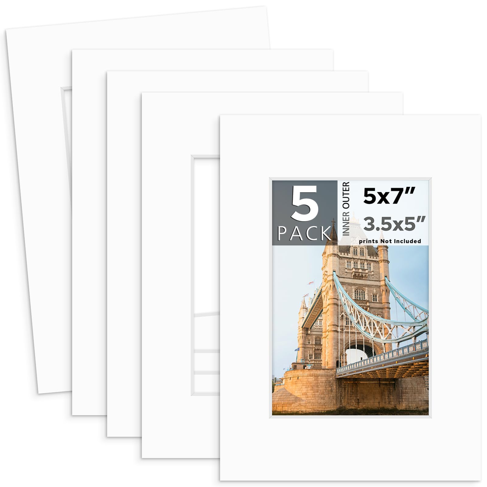 MBC Mat Board Center, 5 PCS 5x7 for 3.5x5 White Picture Mats Frame Mattes for Photos, Bevel Cut, Acid Free, 4-ply Thickness-picture-12