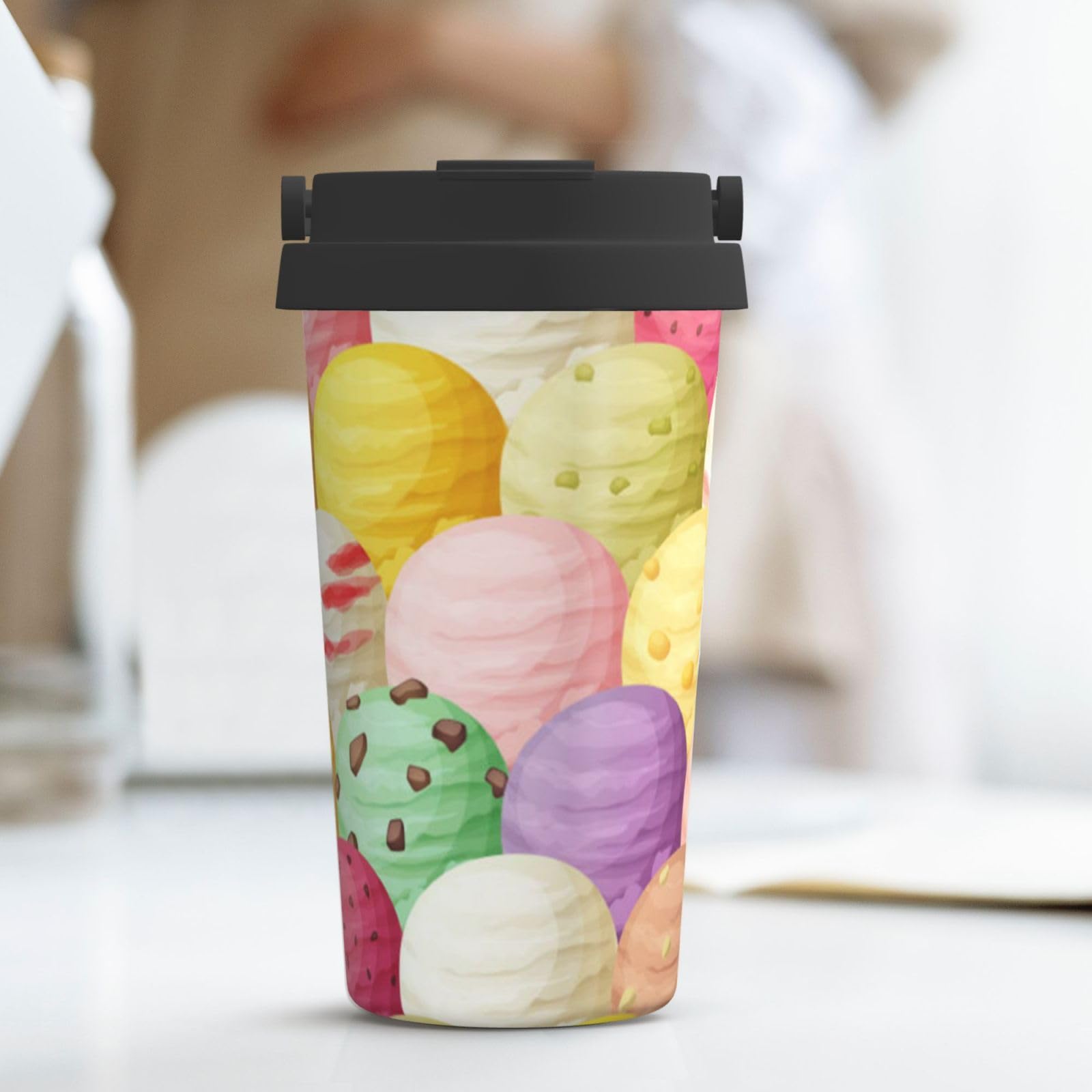 Isolierbecher mit Eiscreme-Motiv, tragbar, Auto-Trinkhalm-Becher