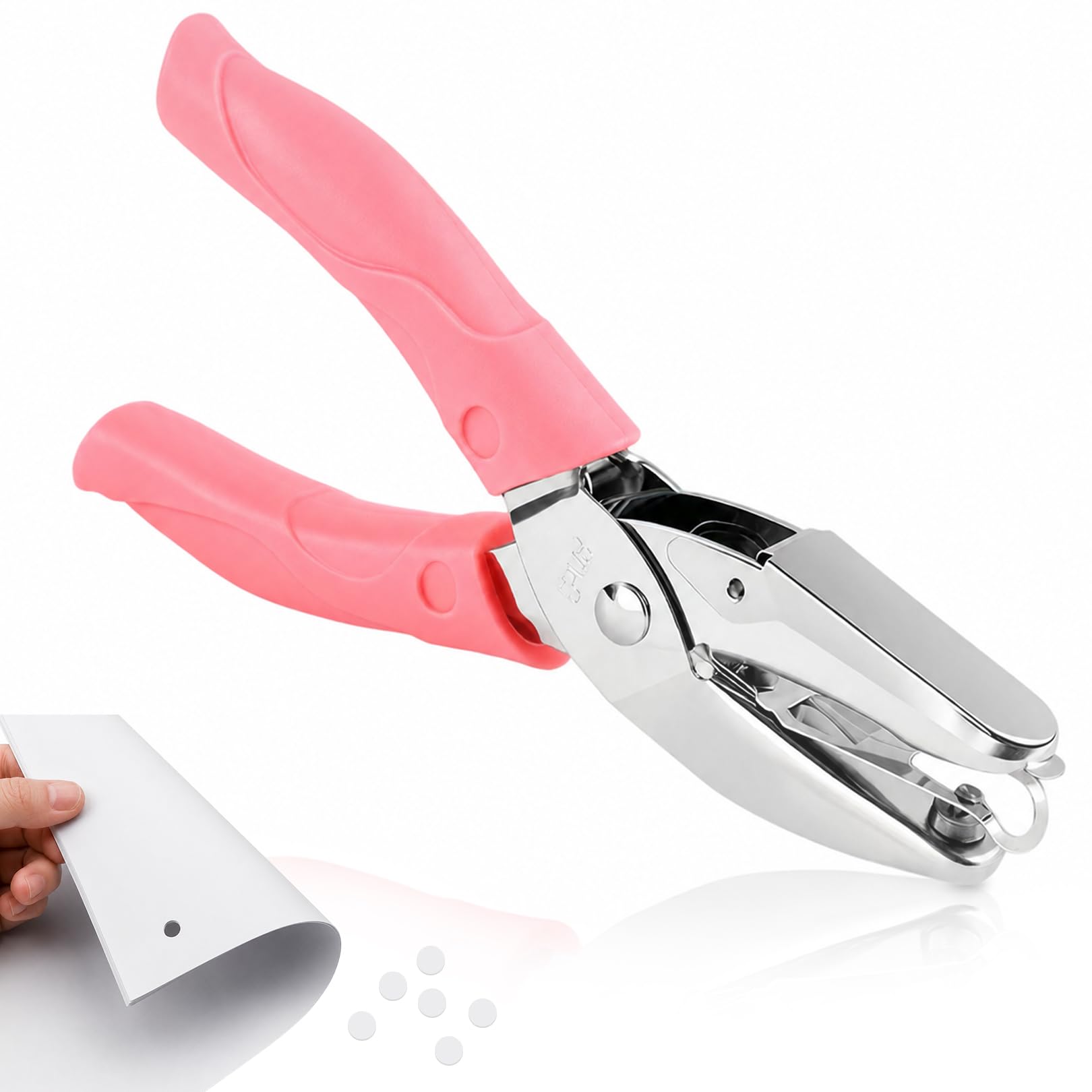 1.5mm Hole Puncher,Small Hole Punch for Crafts,Tag Punch,Features a Soft Pink Rubber Handle,Convenient to Carry and Use,Made of Metal,Suitable for Home Office School DIY Projects and Making Cards Tags