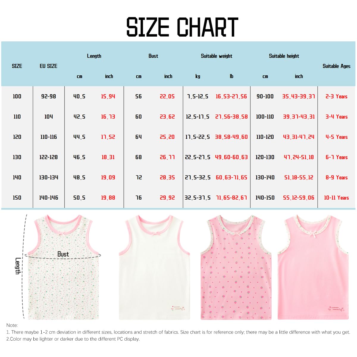 Maillot de Corps Fille en Coton débardeurs sans Manches Enfant sous-vêtements 2-11 Ans
