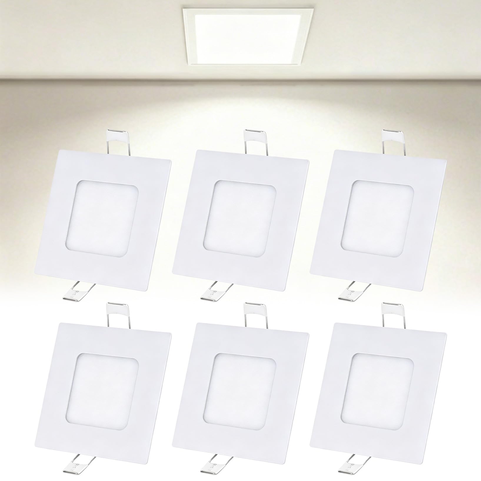 VOGHMOLD 3W LED Ceiling Light Recessed 3 inch, 4000K Daylight White, Cut Φ70-75mm, AC85-265V Slim Square Aluminum Housing Downlight Panel Spotlights for Bathroom Kitchen Living Room Office, 6 Pack