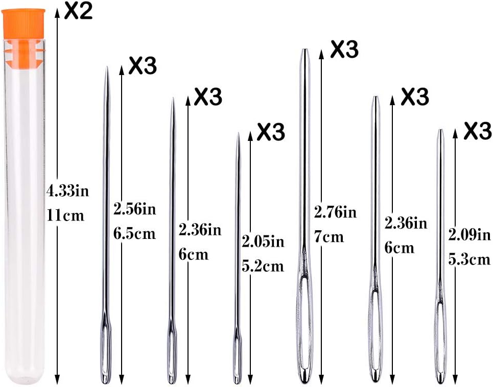 18 PCS Large Eye Sewing Needles, 9 PCS Sewing Sharp Needles and 9 PCS Large Eye Blunt Sewing Needles, Stainless Steel Hand Stitching Needles with Plastic Bottle