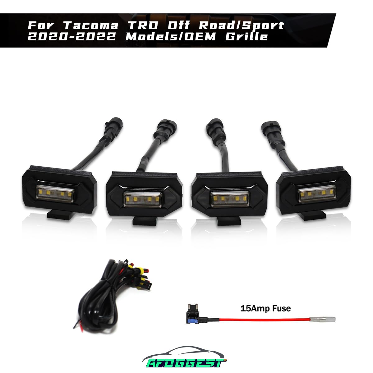 AFOGGEST White Grille Lights For Toyota Tacoma TRD Off Road and TRD Sport 2020-2022 4Pcs Smoked Shell LED Front Grill Light with Wire Harness And Fuse