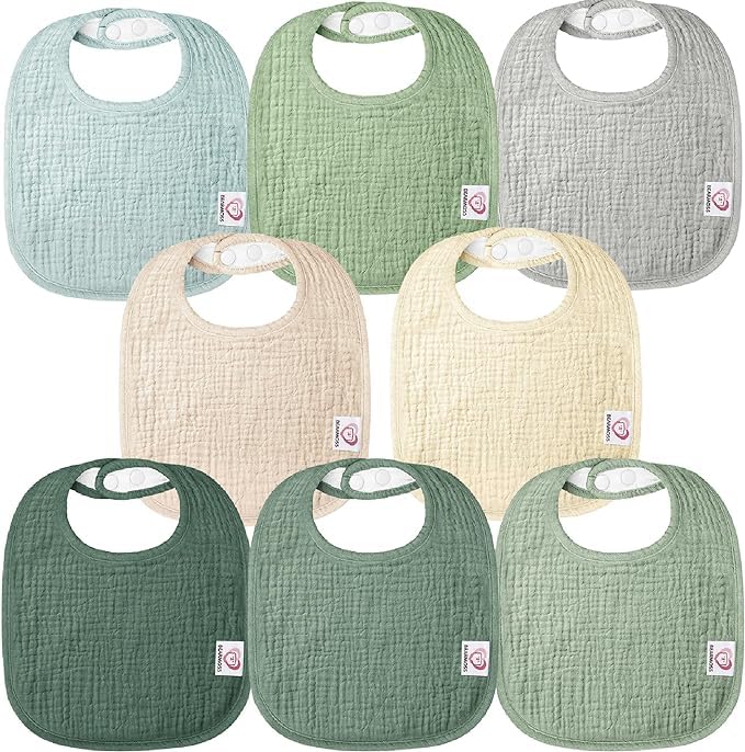 Image of Bearmoss Muslin Baby Drooling Bibs 8 Pack, 100% Cotton Square Adjustable Bandana Bibs Gift for Baby Girls Boys Teething Drool