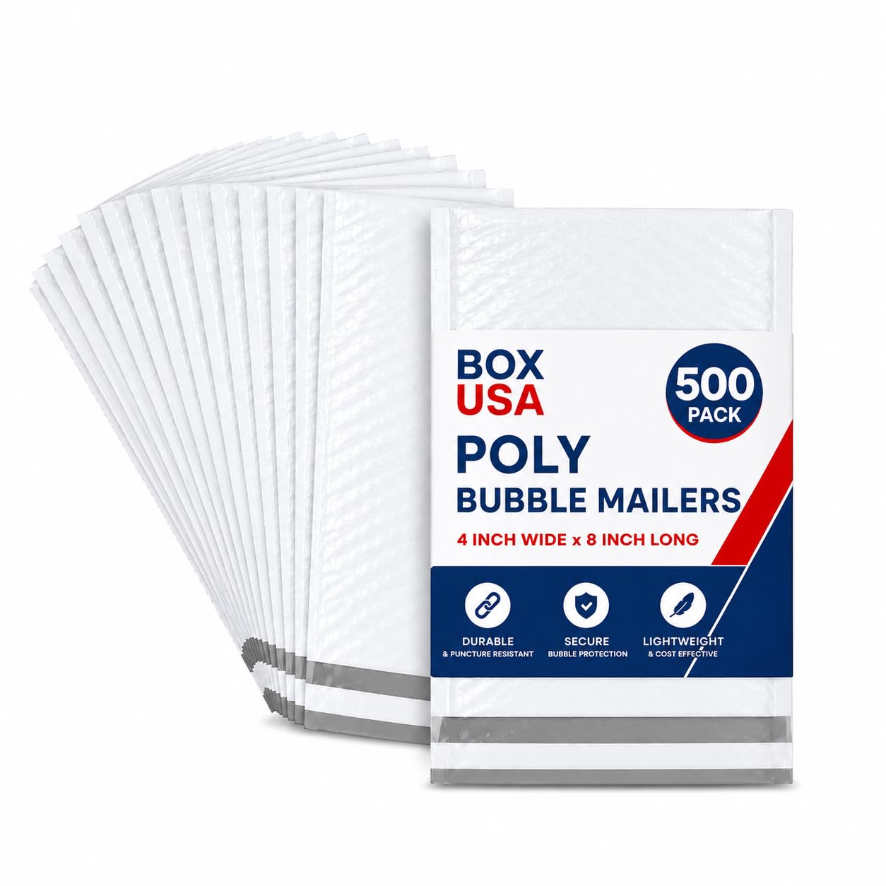BOX USA Luftpolster-Versandtaschen, 10,2 x 20,3 cm, Weiß, 500 Stück – Luftpolster-Versandtaschen mit Luftpolsterfutter, Poly-Luftpolster-Versandtaschen für kleine Unternehmen, E-Commerce und