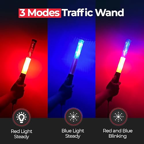 Miniatura 6 de RoadHero Varita de tráfico de 16 pulgadas, paquete de 2 luces de control de tráfico aéreo con 3 modos intermitentes, varitas de señal de seguridad