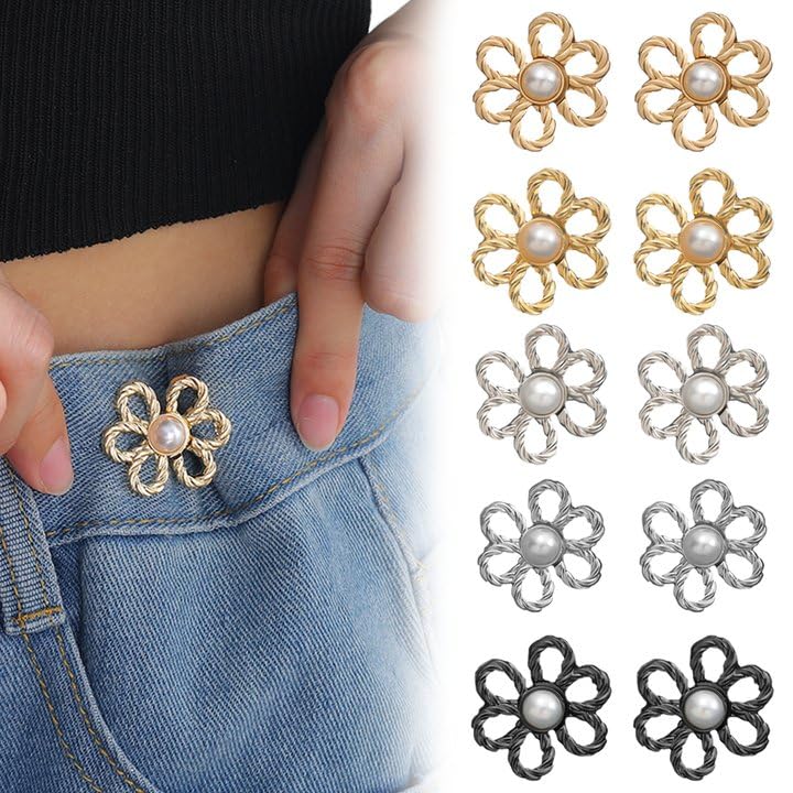 8 Bottoni Reggipantaloni A Fiore - Stringi Vita Jeans Senza Cucito | Regolabili, Rimovibili - Foto 3