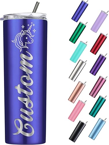 Miniatura 9 de Vasos ajustados personalizados con tapas y pajitas de 20 onzas vaso de café delgado grabado con láser personalizado con nombre regalo para mujeres