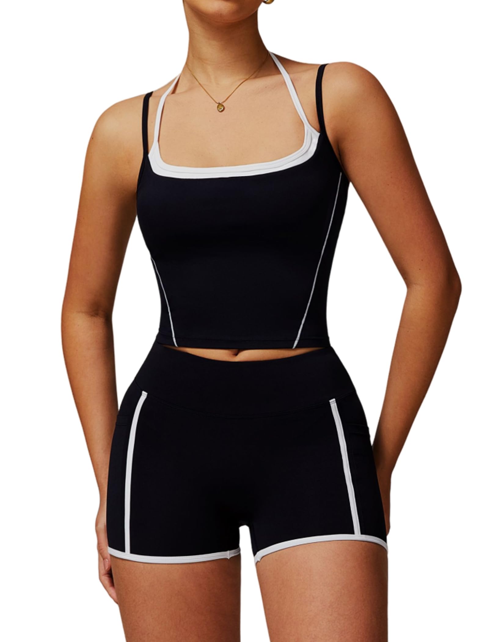 Two Piece Workout Sets For Women Tank Top and High Waist Booty Lifting Shorts Gym Yoga Active Outfits
