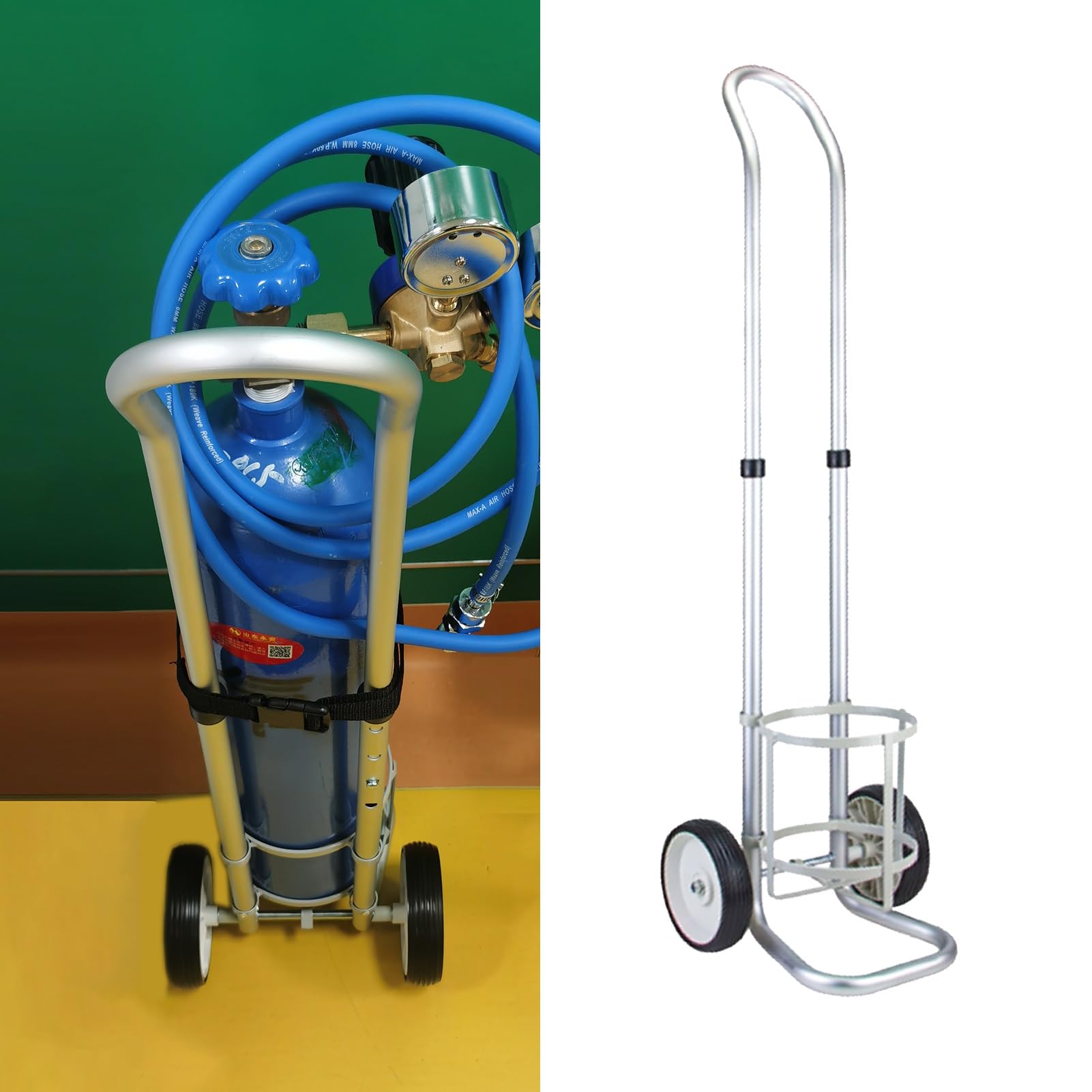 JKJZSALJ Oxygen Cylinder Rack Trolley - Portable 2-Wheel Oxygen Tank Cart For Home - Convenient Gas Bottle Storage With Handle,Diameter 12.5cm(4 7/8