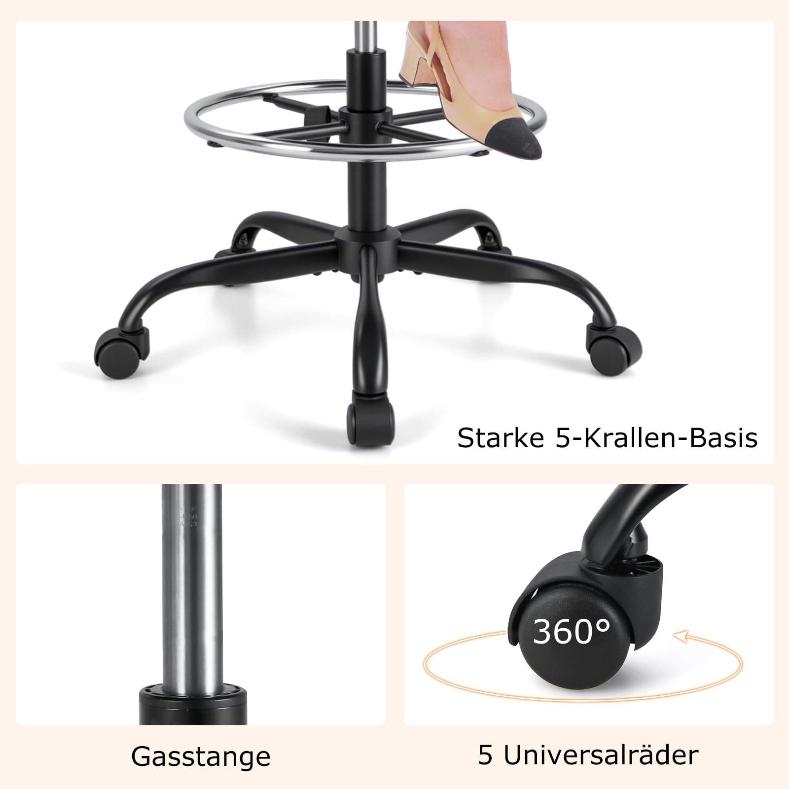 COSTWAY Arbeitsstuhl, Bürostuhl mit verstellbaren Armlehnen und Fußstütze, Sitzhöhe 54-75 cm, Hoher Drehstuhl, Computerstuhl, Schreibtischstuhl bis 150 kg Belastbar, Schwarz