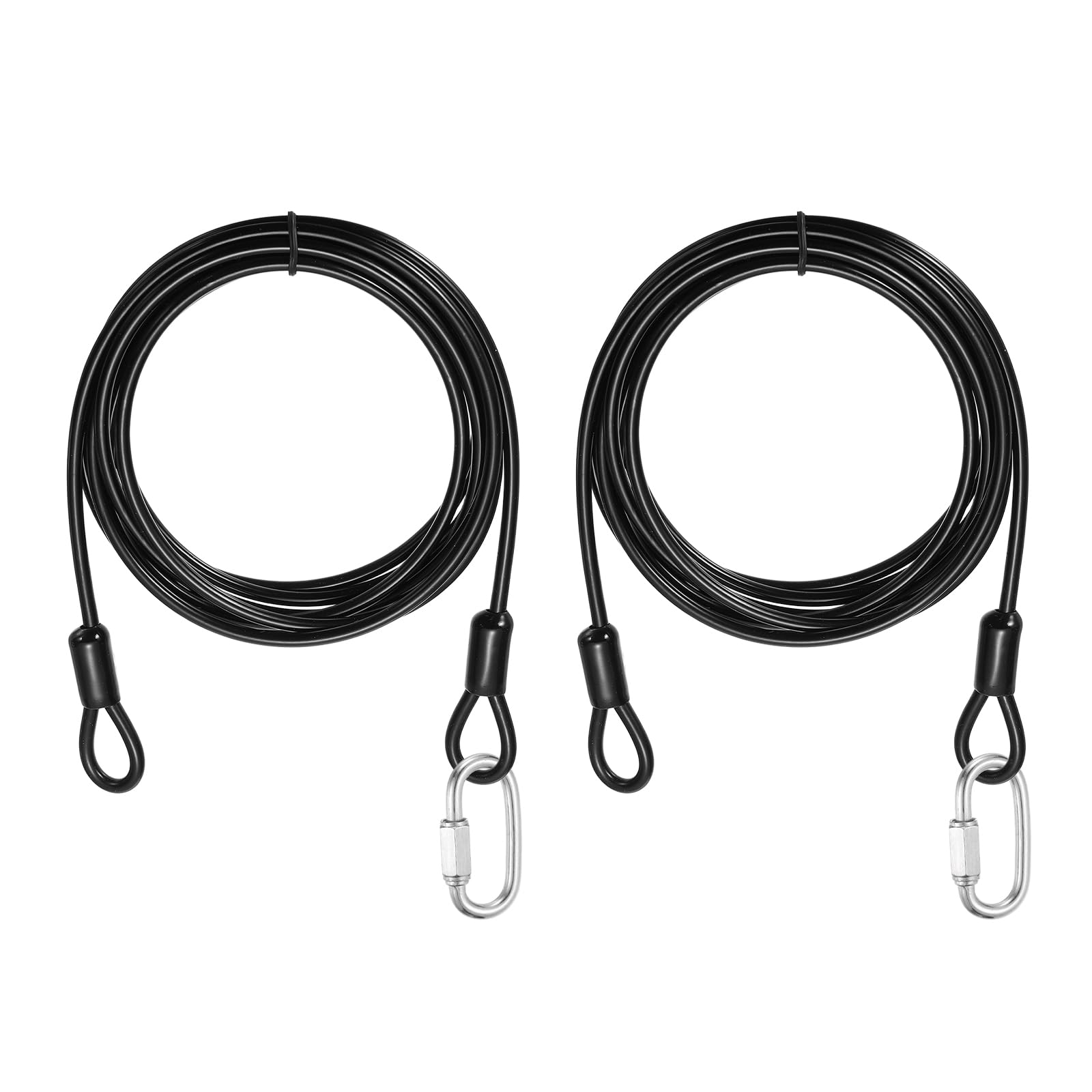 PATIKIL Security Cable Lock (4mm x 2.5m, 8.2ft, Black)(2 Set) Vinyl Coated 304 Stainless Steel Double Loop Flexible Wire Rope Safety Cable with Quick Links Locking Connectors