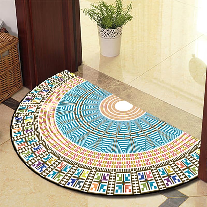 TGDGFKIAS Semi-Circular Carpet, Half Moon Semi Circle Fireside Rugs for Living Room Washable Inside Door Mat Bedrooms(Red Blue 891 4 Models,60cm X 90cm)