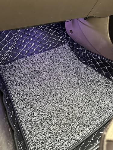 Image of Leather Auto Fusion Premium 7D Car Mats Universal For All Cars | Luxury Double Stitched 7 Layer Protection Car Floor Tray Mats | 100% Waterproof And Washable | Colour: Black With Silver Stitching