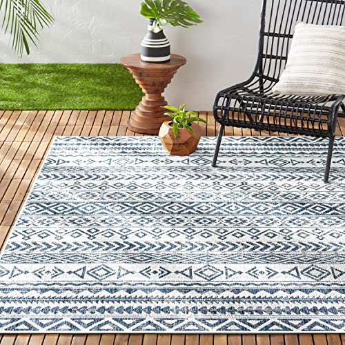 Nicole Miller New York Patio Country Odina Southwest Tribal Indoor/Outdoor Area Rug, Blue/Ivory, 7'9"x10'2" by Nicole Miller New York - Used condition - US$78.58