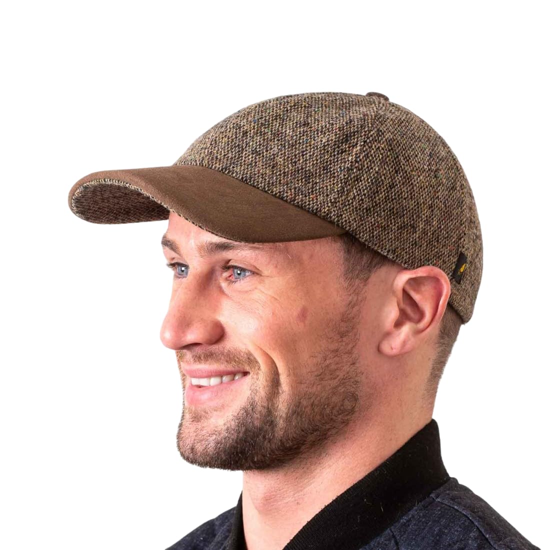 Hatman of Ireland Baseball Cap for Men's 100% Donegal Tweed with Suede Leather Peak Made in Ireland