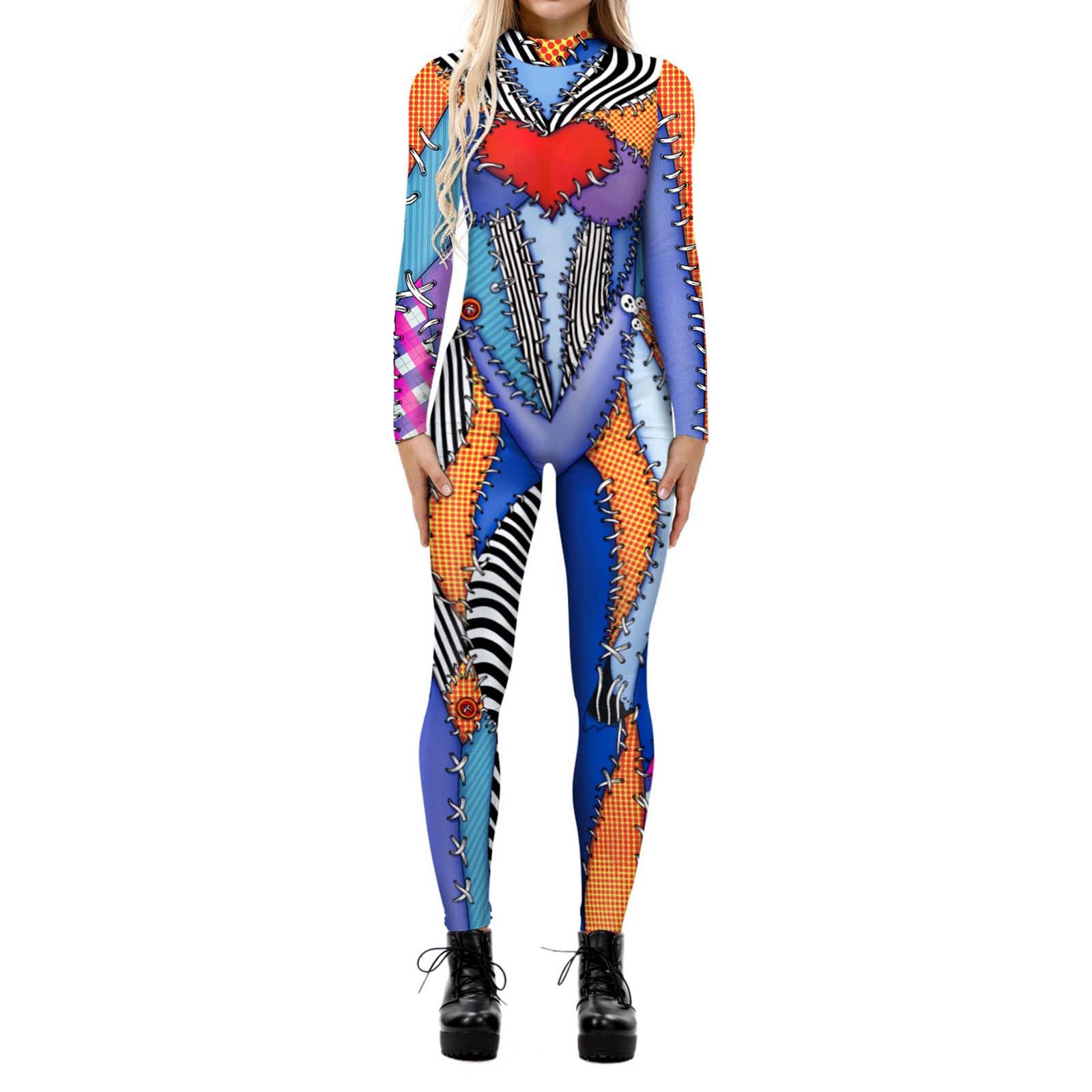 Women's Animal Octopus Halloween Costume Jumpsuit, Adults 3D Print Octopus Skinny Catsuit Long Sleeve Snake Cosplay Bodysuit Unitard Comfy Orange