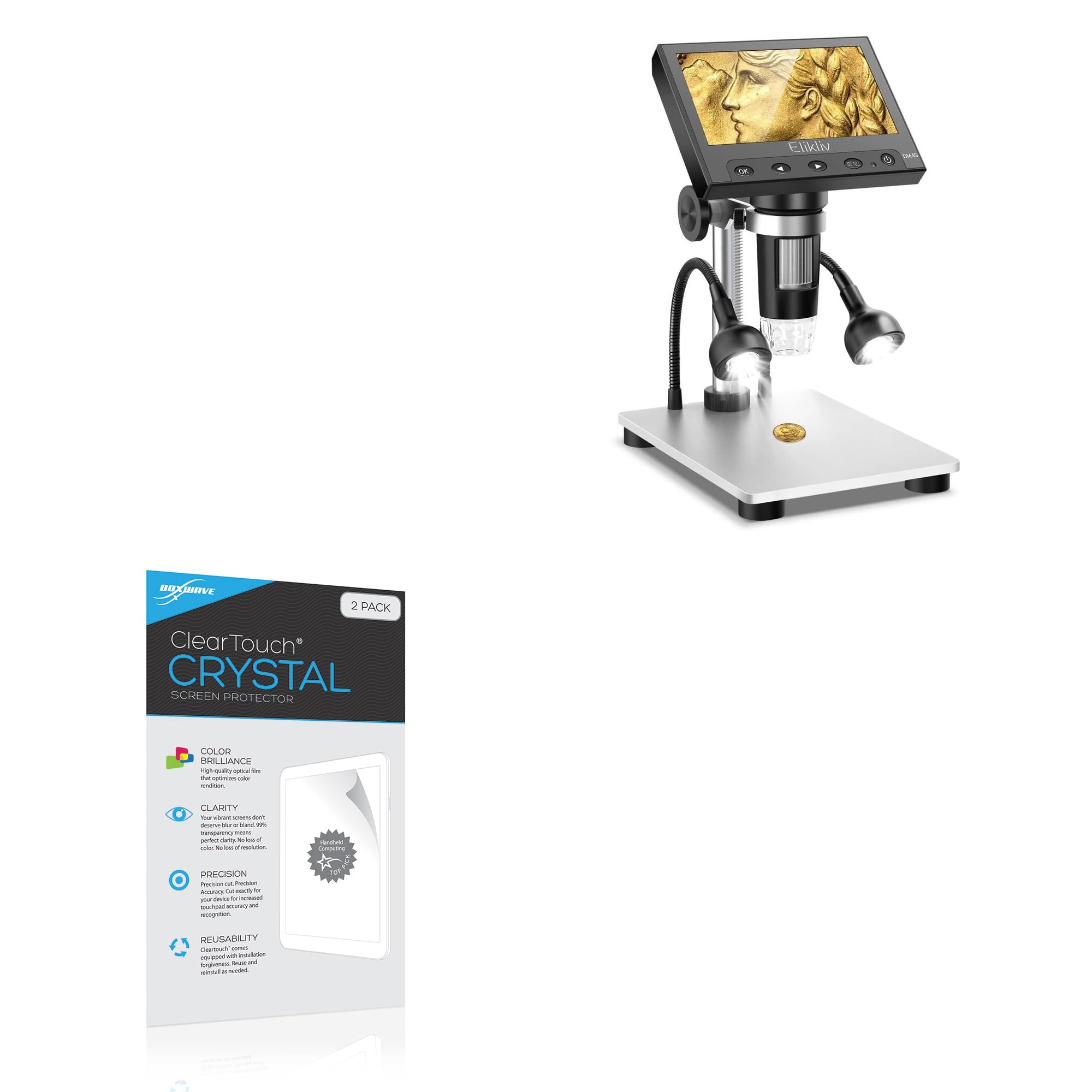 BoxWave Screen Protector Compatible with Elikliv EDM4 Coin Microscope (4.3 in) - ClearTouch Crystal (2-Pack), HD Film Skin - Shields from Scratches