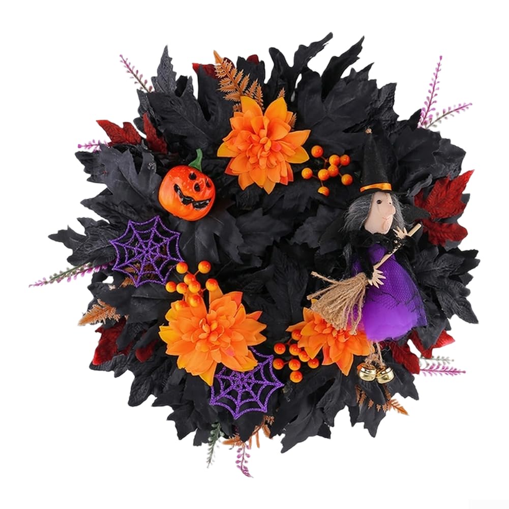Świąteczny wieniec na drzwi Halloween z dynią czarownicy
