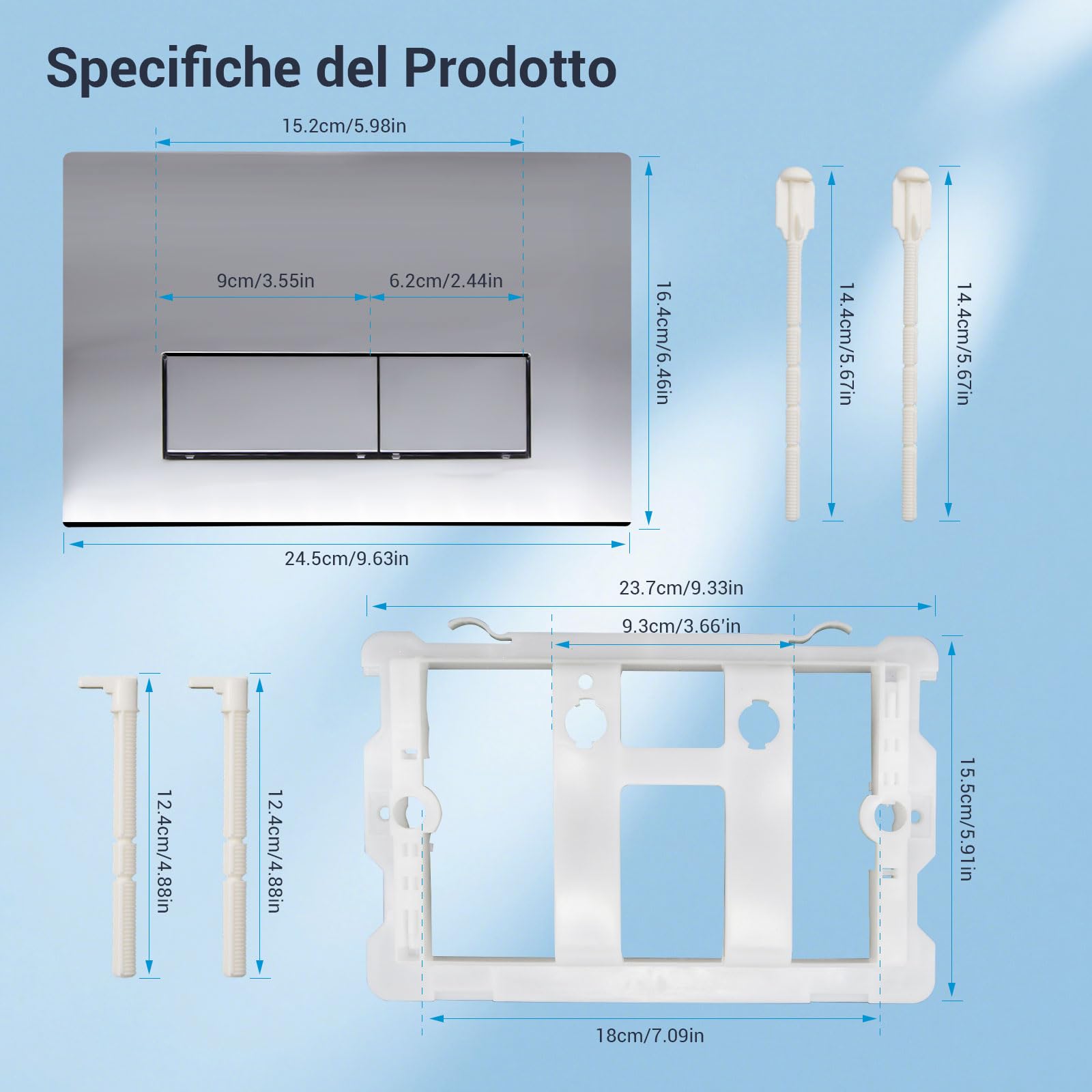 Mendorio Placca di Comando WC, Compatibile con Geberit Sigma, UP300 e UP320, Piastra Doppio Scarico, Dimensioni 243×163 mm, Completa di Set di Leve di Scarico e Telaio di Montaggio (Cromato).