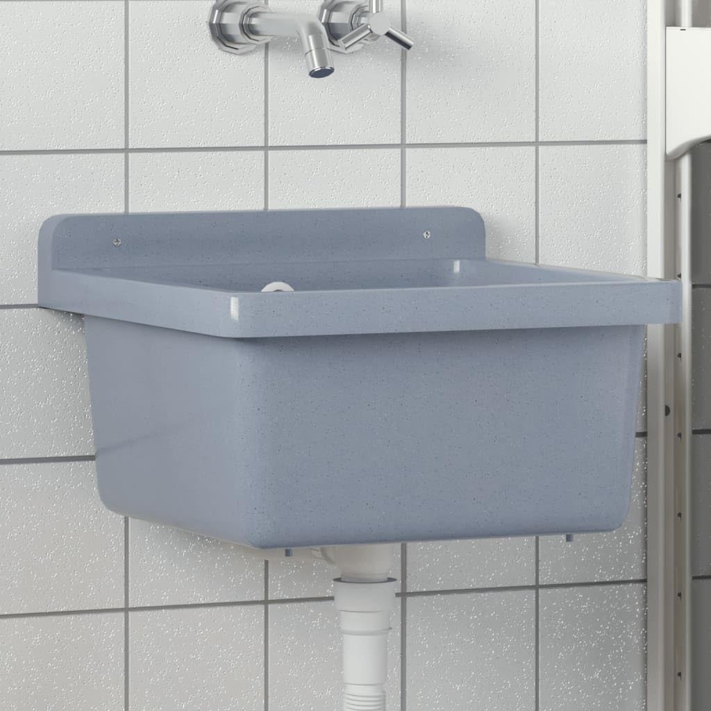 vidaXL Fregadero Lavabo de Pared Resina Gris 40x40x24 cm, Fregadero utilitario, Lavabo de Cuarto de baño, lavamanos, Lavabo utilitario, Lavabo