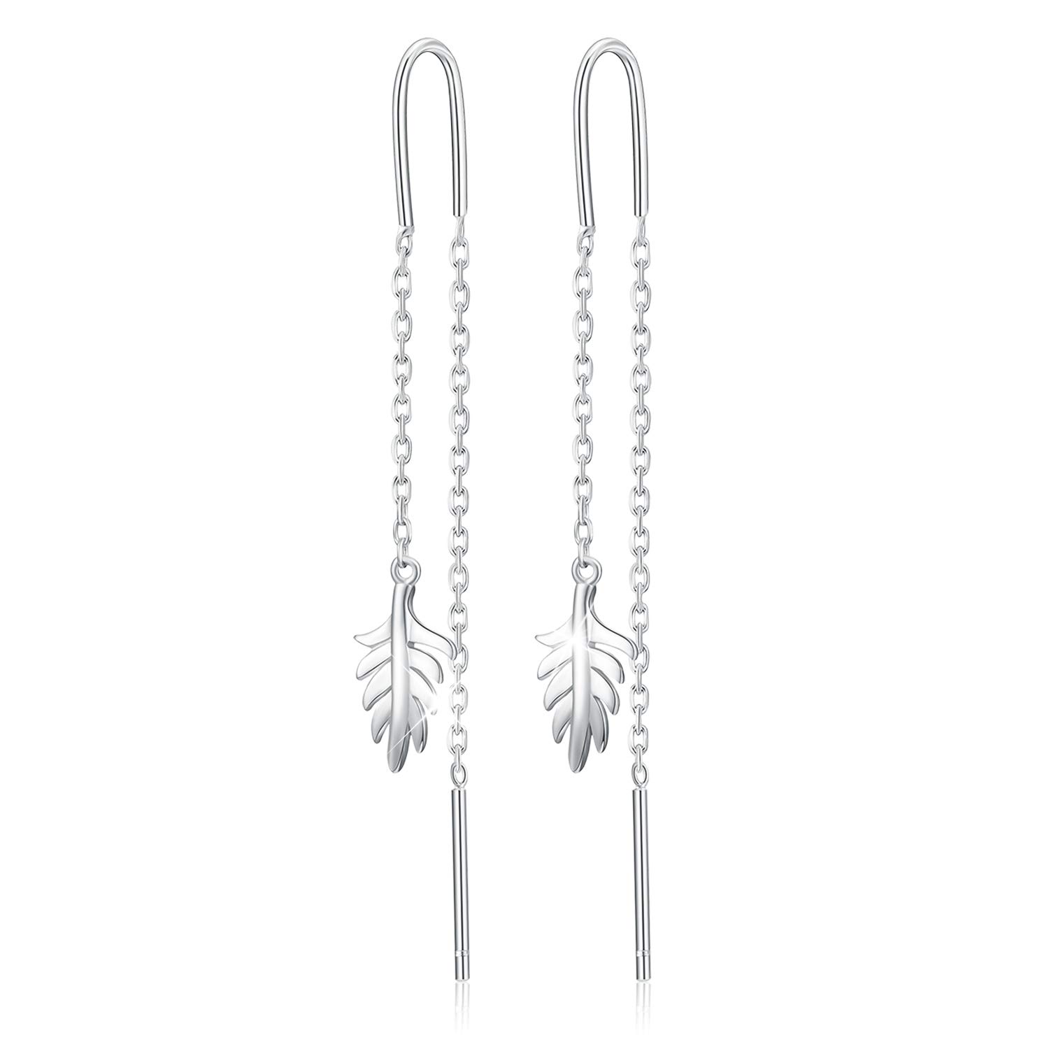 18K Gold Plating 925 Sterling Silver Earrings Leaves Drop Earrings Tassel Threader Earrings Long Chain Dangle Earrings Hypoallergenic Earrings for Women