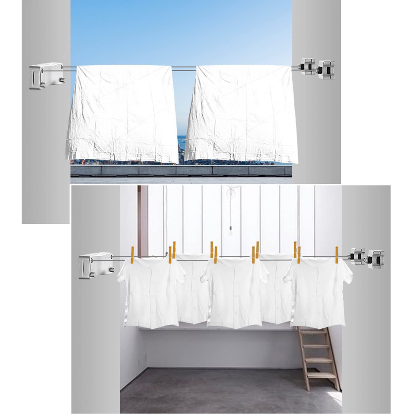 Fili Stendibiancheria Doppio Resistente,Corda da Bucato Retrattile,Asciugatura Biancheria Domestica,Corda Regolabile Acciaio Inossidabile 5,2 m,per Bagno Interno Esterno,Silver