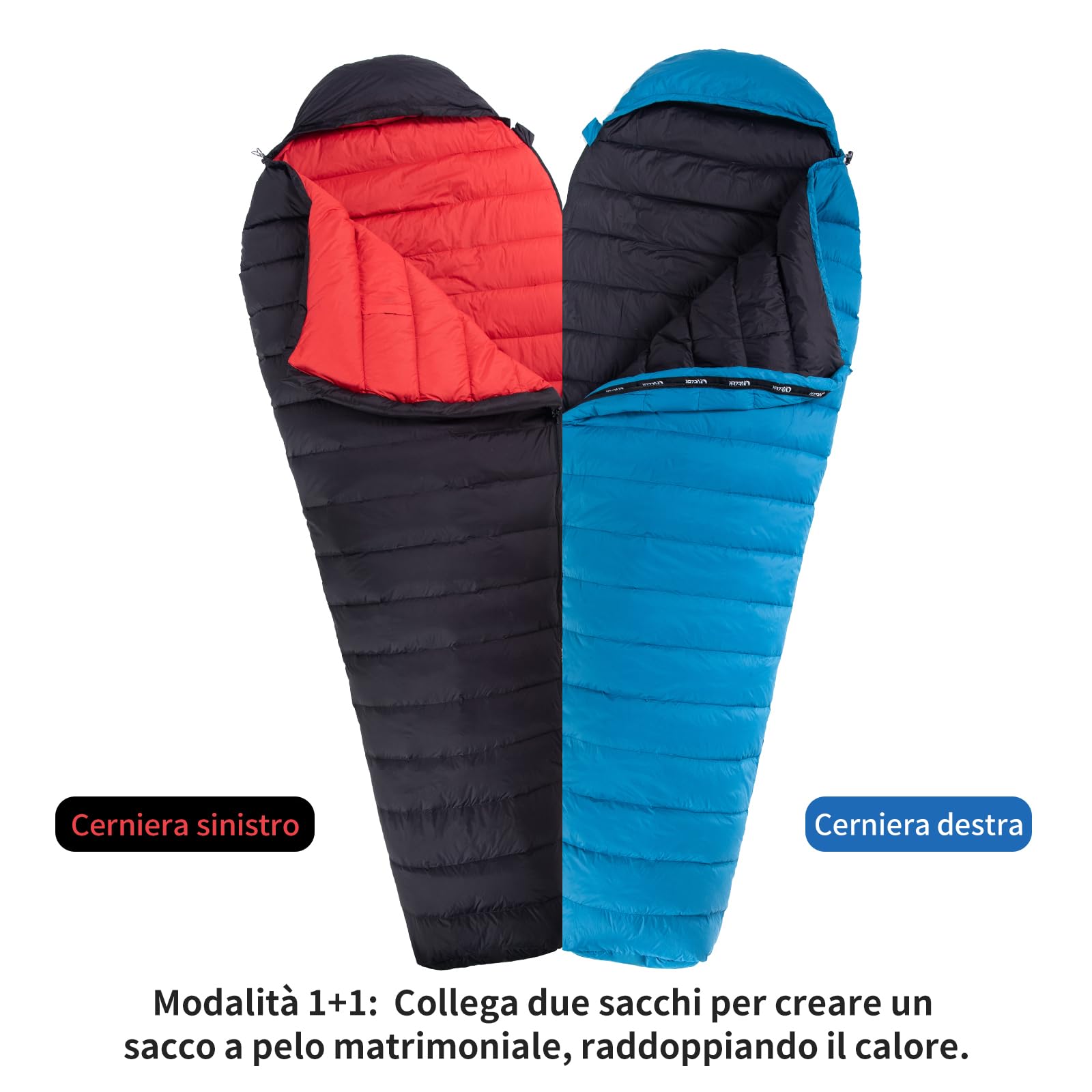 Sacco a pelo 4 stagioni per Adulti e bambini 8℃~ 2℃【820g】sacco a pelo piuma per campeggio, escursioni e alpinismo con piumino 660 FP Premium,Ultraleggero,compatto (500g Blu)