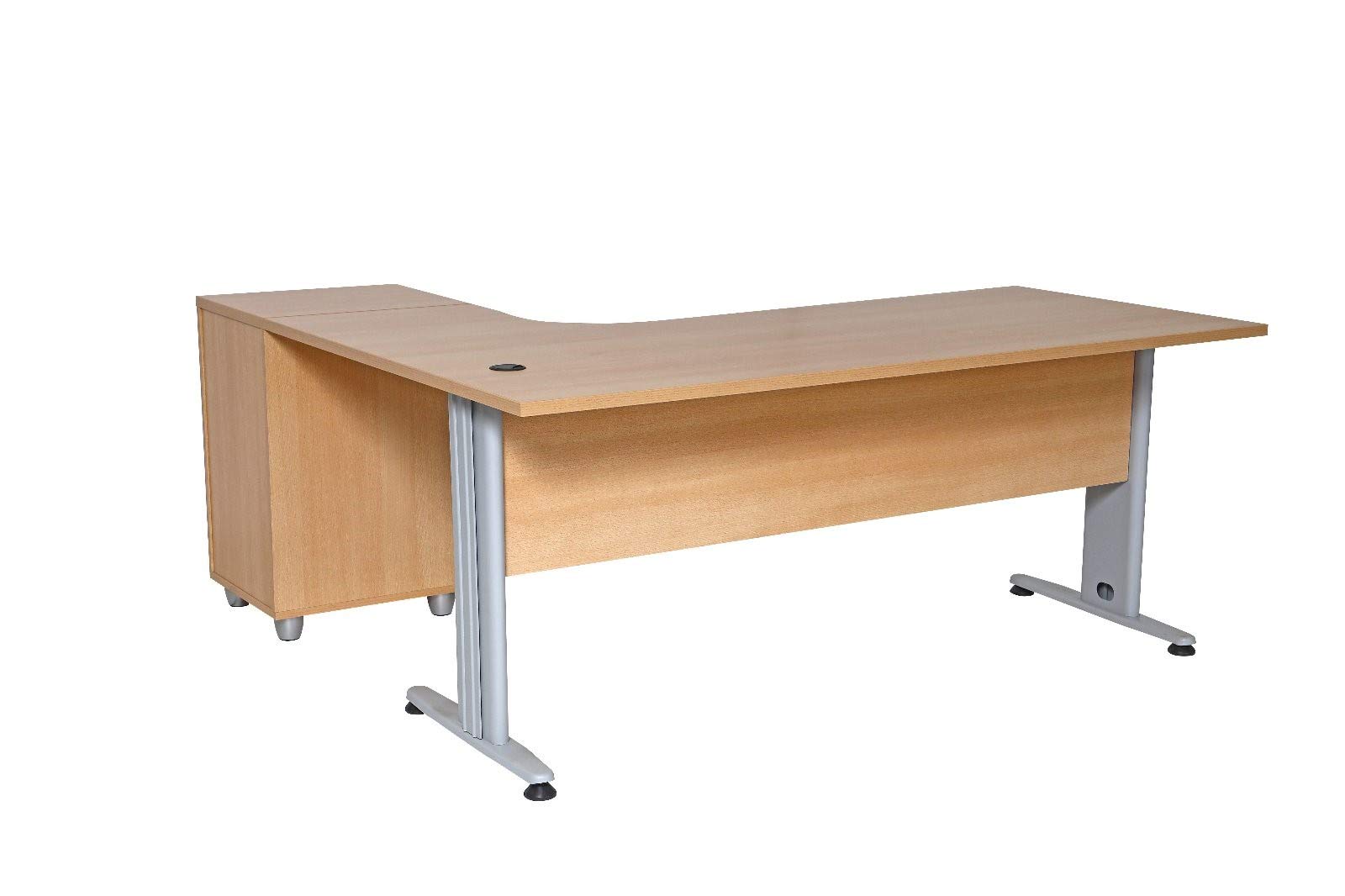 Furni24 Schreibtisch Winkelschreibtisch, Eckschreibtisch, Moderner Bürotisch Computertisch mit großer Arbeitsfläche, Bürotisch,PC Tisch, Dona Buche 180x120x74cm inkl.Beistellcontainer rechts gewinkelt