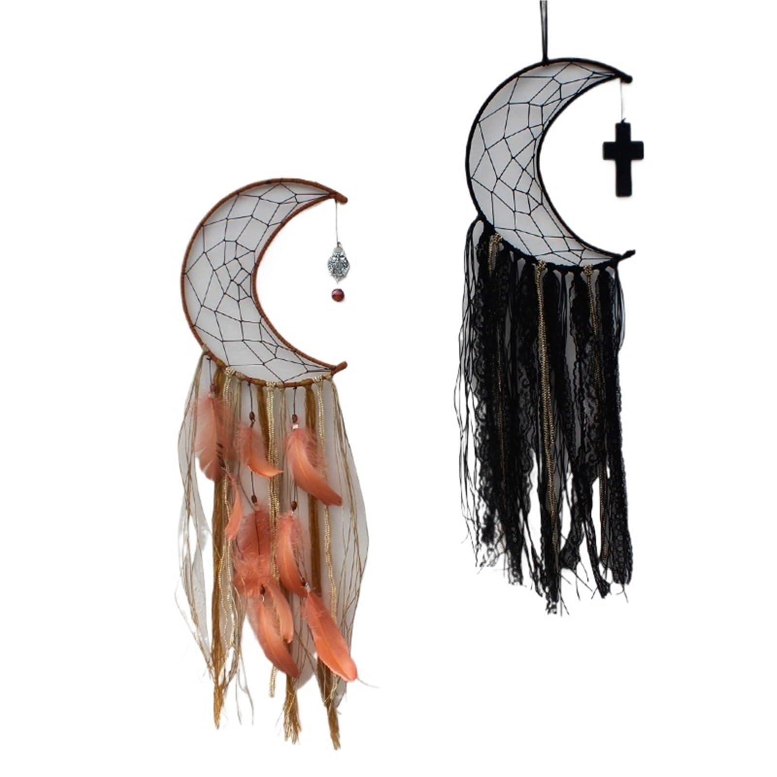 2PCS Large Dream Catcher Room Decoration Eye Star Wedding For Girls for Bedroom(Orange Black)
