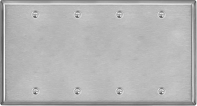 BESTTEN 4-Gang Blank Metal Wall Plate, Stainless Steel Outlet Cover | Standard Size with White or Clear Plastic Film, Corrosion-Resistant, Brushed Finished, H4.53 x W8.23